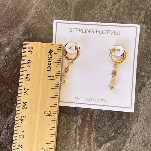 Sterling Forever 14K Gold Plated Dangle Earrings With Purple and Clear Gemstones - Picture 7 of 13